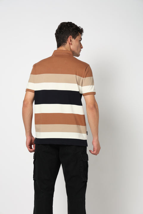 VARIK Striped Polo T Shirt