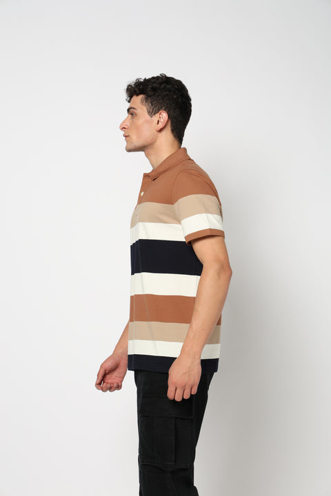 VARIK Striped Polo T Shirt