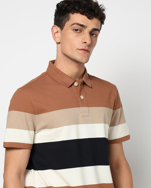 VARIK Striped Polo T Shirt