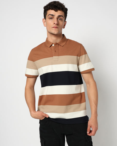 VARIK Striped Polo T Shirt