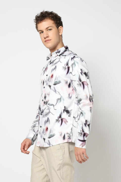 Abstract Floral Satin Printed Shirt - Shirts - 241230092
