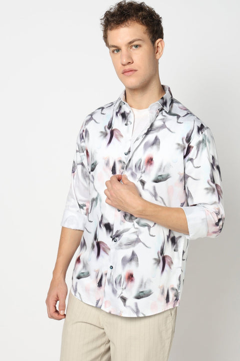 Abstract Floral Satin Printed Shirt - Shirts - 241230092