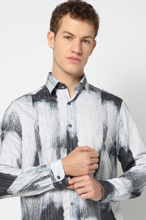 Abstract Grey Tailored Fit Shirt - Shirts - 241230187