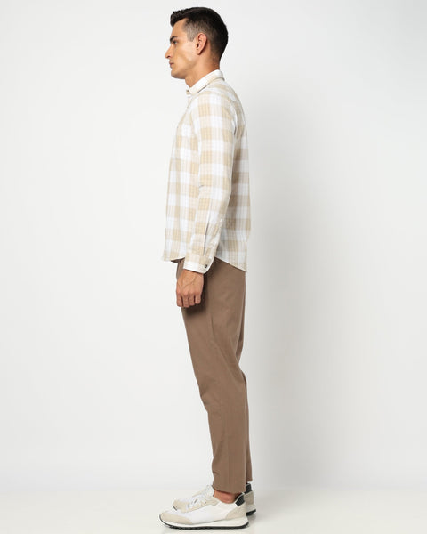 Beige Checkered Tailored Fit Shirt - Shirts - 250531158