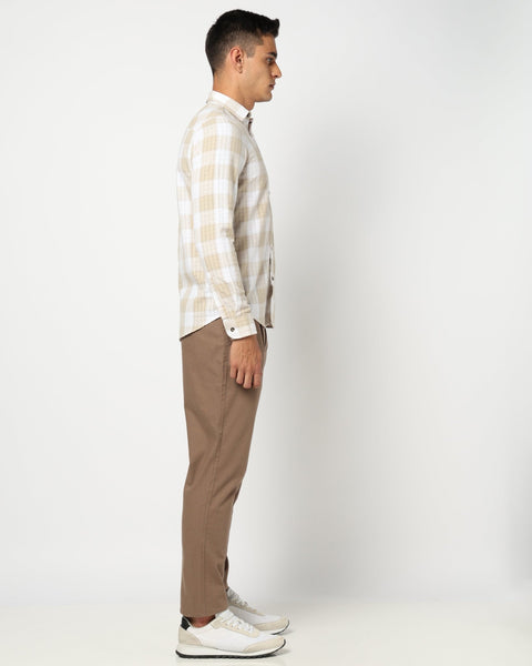 Beige Checkered Tailored Fit Shirt - Shirts - 250531158