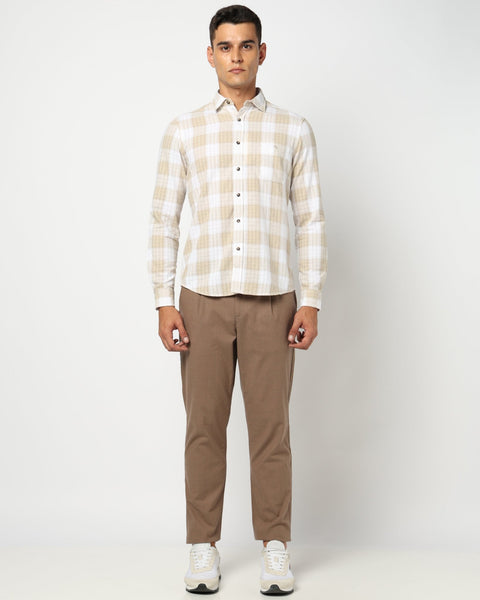 Beige Checkered Tailored Fit Shirt - Shirts - 250531158