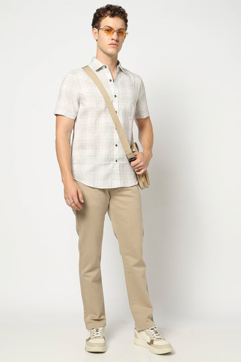 Beige Half Sleeve Checkered Shirt - Shirt - 250431108