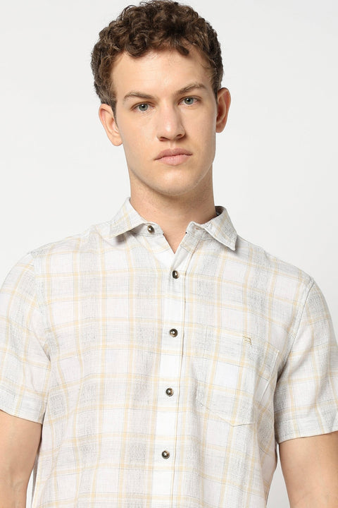 Beige Half Sleeve Checkered Shirt - Shirt - 250431108