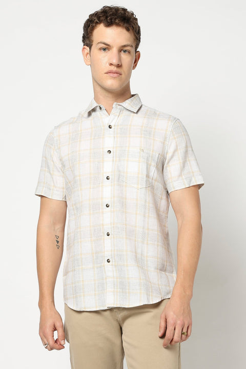 Beige Half Sleeve Checkered Shirt - Shirt - 250431108