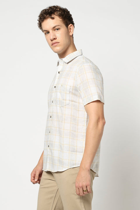Beige Half Sleeve Checkered Shirt - Shirt - 250431108