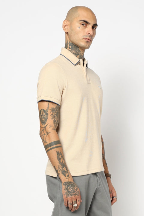 BEIGE PLAIN HALF SLEEVE POLO - T Shirt - 2506301298
