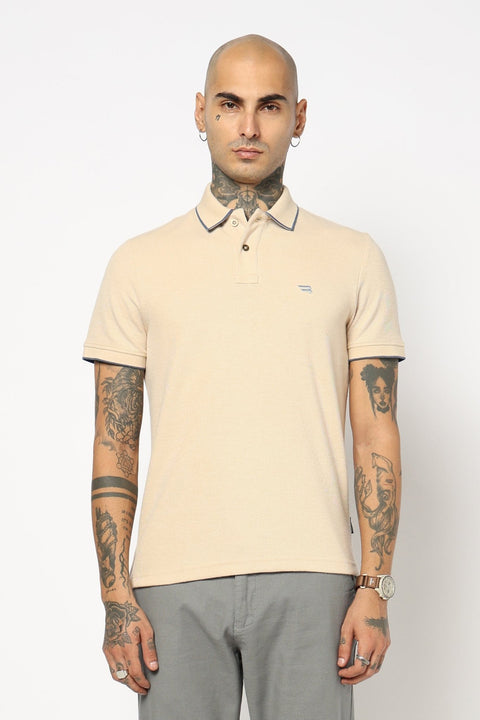 BEIGE PLAIN HALF SLEEVE POLO - T Shirt - 2506301298