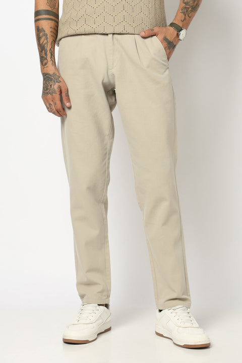 BEIGE PLAIN PLEATED MENS TROUSER - Trousers - 250740531