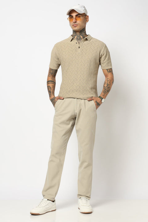 BEIGE PLAIN PLEATED MENS TROUSER - Trousers - 250740531
