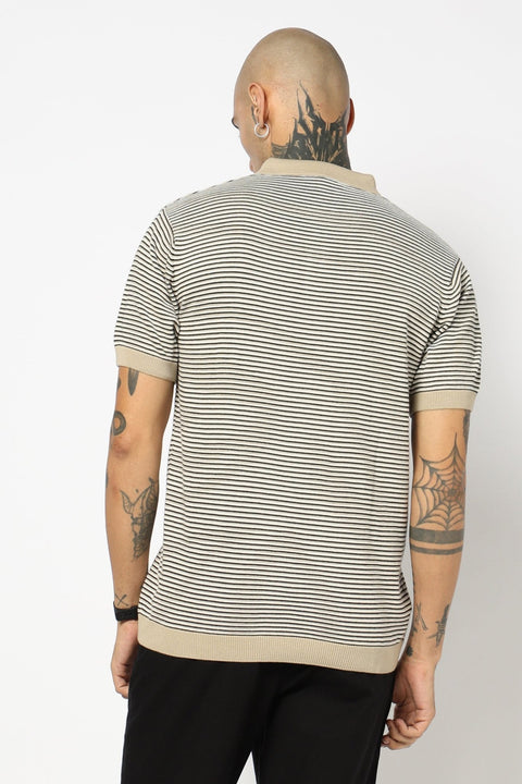 BEIGE STRIPED FLATKNIT POLO - T Shirt - 250830667