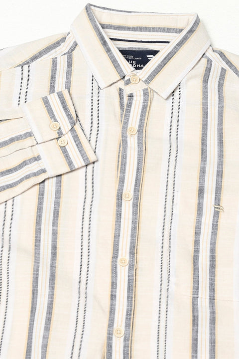Beige Striped Tailored Fit Shirt - Shirt - 250331063