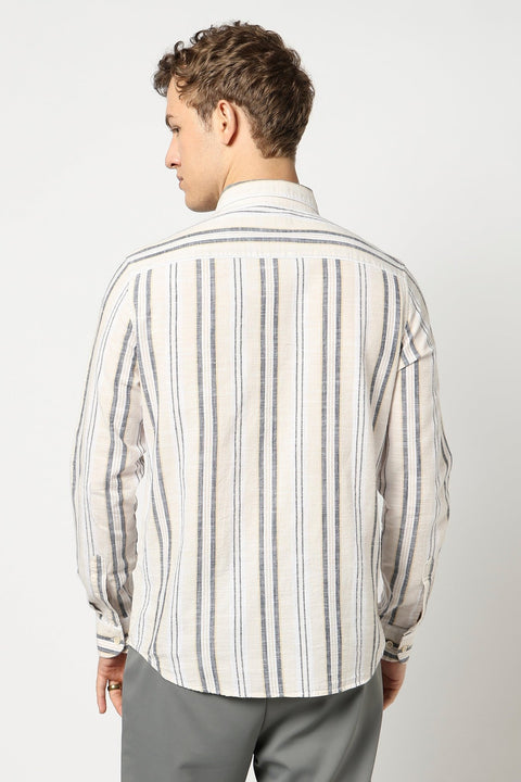Beige Striped Tailored Fit Shirt - Shirt - 250331063
