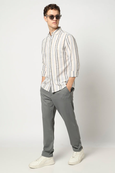 Beige Striped Tailored Fit Shirt - Shirt - 250331063