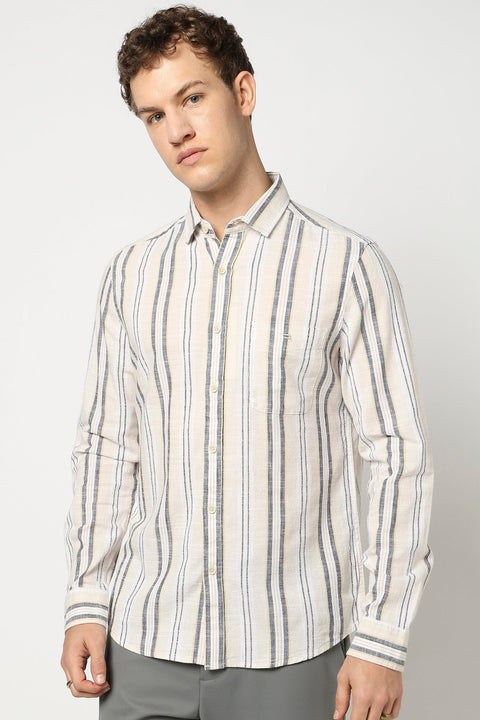Beige Striped Tailored Fit Shirt - Shirt - 250331063