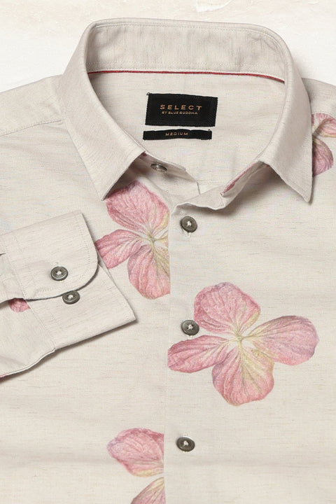 Beige Tailored Fit Floral Shirt - Shirts - 250230543