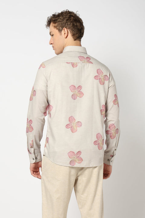Beige Tailored Fit Floral Shirt - Shirts - 250230543