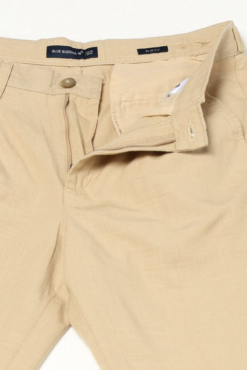 BEIGE TRAVELLER FIT LINEN TROUSER - Trousers - 250740720