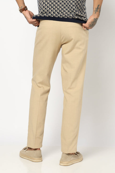 BEIGE TRAVELLER FIT LINEN TROUSER - Trousers - 250740720