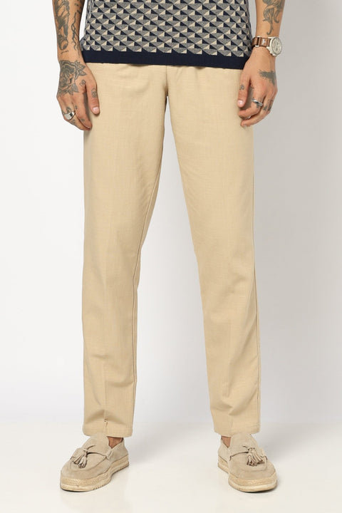 BEIGE TRAVELLER FIT LINEN TROUSER - Trousers - 250740720
