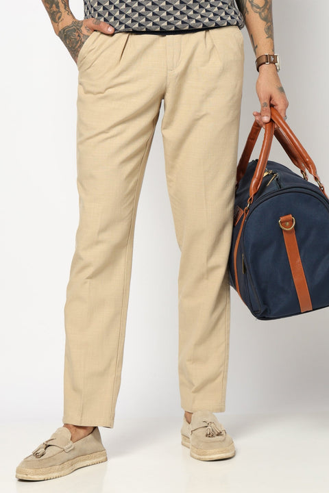 BEIGE TRAVELLER FIT LINEN TROUSER - Trousers - 250740720