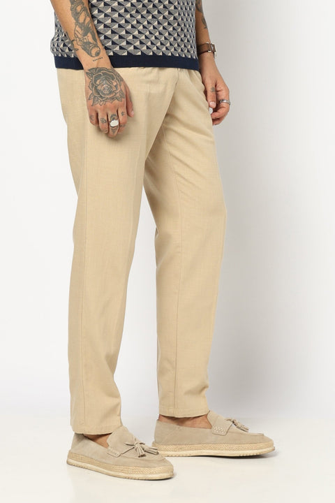BEIGE TRAVELLER FIT LINEN TROUSER - Trousers - 250740720