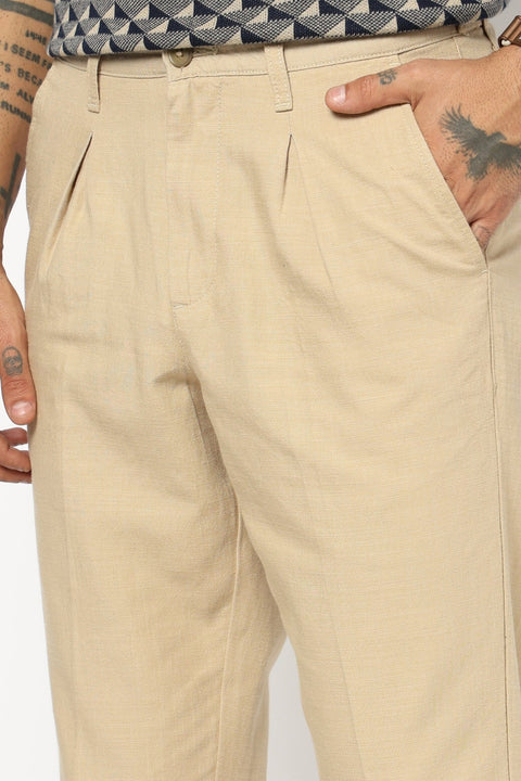 BEIGE TRAVELLER FIT LINEN TROUSER - Trousers - 250740720