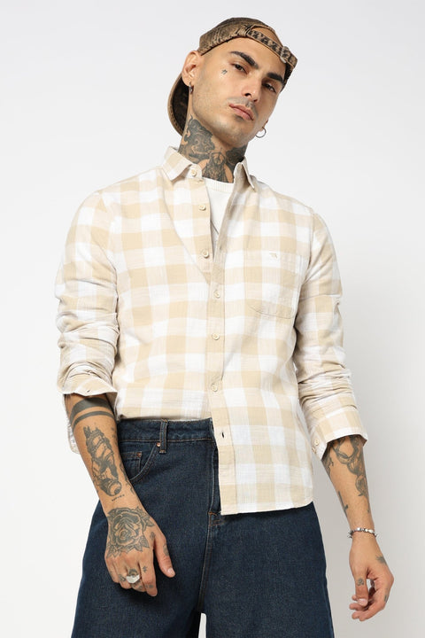 BEIGE WINDOWPANE CHECKERED SHIRT-Shirt - 250731747