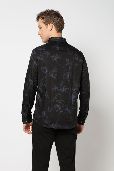 Black Abstract Printed Satin Shirt - Shirts - 241230247