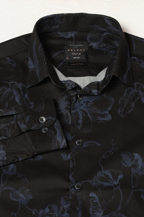 Black Abstract Printed Satin Shirt - Shirts - 241230247