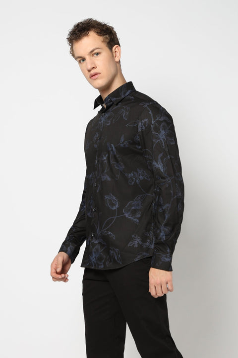 Black Abstract Printed Satin Shirt - Shirts - 241230247