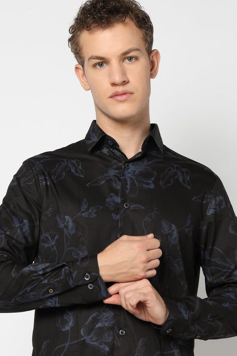 Black Abstract Printed Satin Shirt - Shirts - 241230247