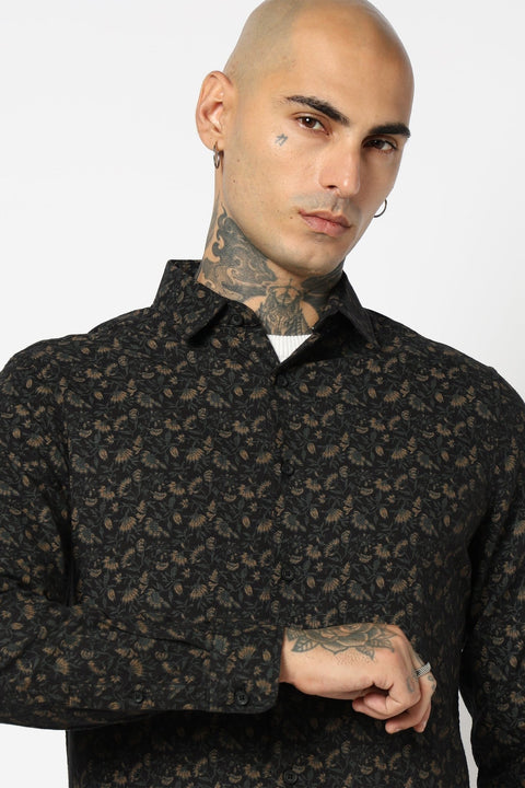 BLACK FLORAL PRINTED FULL SLEEVE SHIRT-Shirt - 250531403