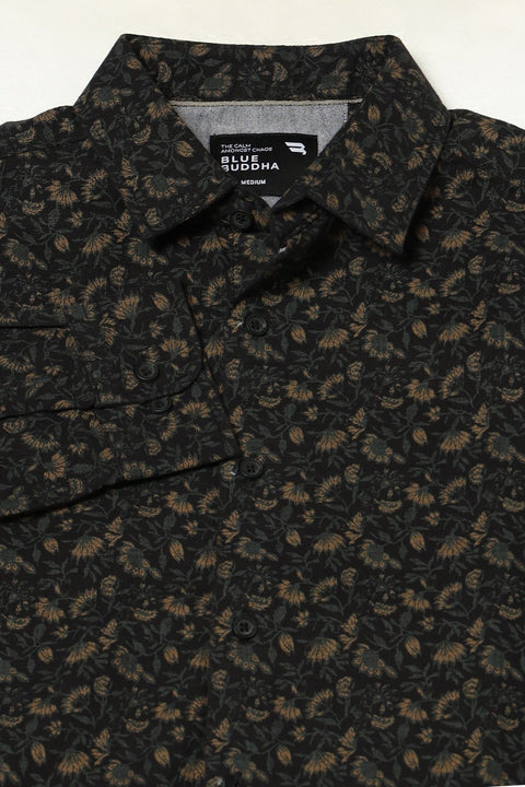 BLACK FLORAL PRINTED FULL SLEEVE SHIRT-Shirt - 250531403