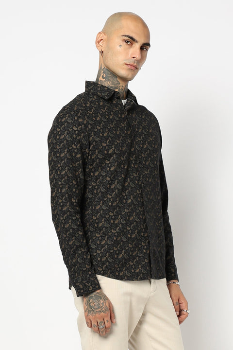 BLACK FLORAL PRINTED FULL SLEEVE SHIRT-Shirt - 250531403