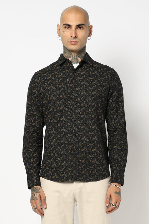 BLACK FLORAL PRINTED FULL SLEEVE SHIRT-Shirt - 250531403