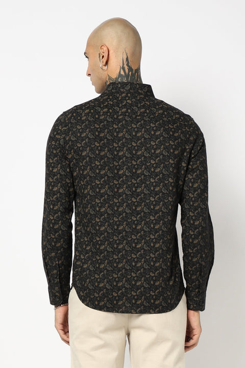 BLACK FLORAL PRINTED FULL SLEEVE SHIRT-Shirt - 250531403