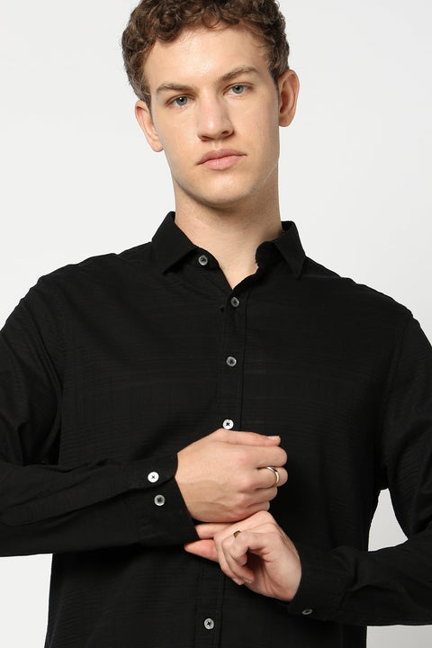 Black Full Sleeve Tailored Fit Shirt - Shirts - 250331043