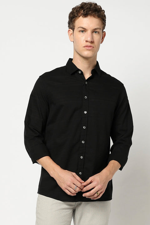 Black Full Sleeve Tailored Fit Shirt - Shirts - 250331043