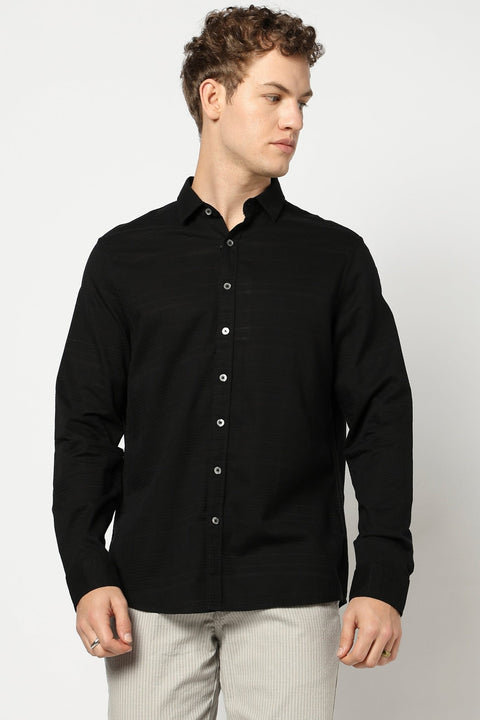 Black Full Sleeve Tailored Fit Shirt - Shirts - 250331043