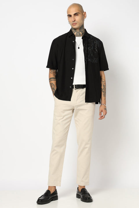 BLACK PLAIN HALF SLEEVE REALAXED FIT SHIRT-Shirt - 250631438