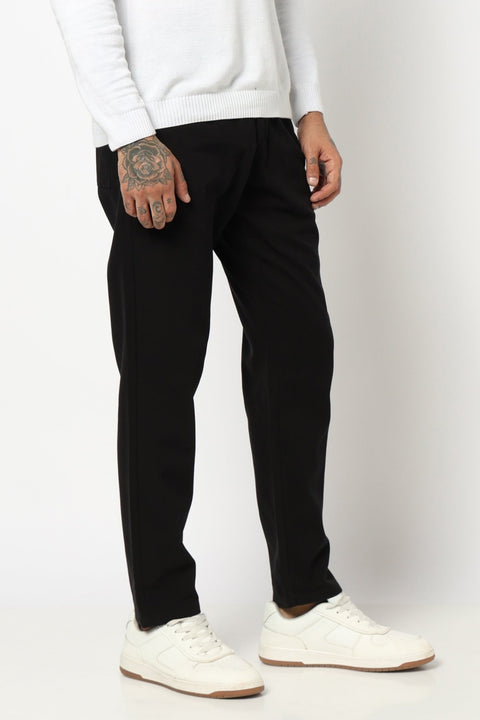 BLACK PLAIN PLEATED MENS TROUSER - Trousers - 250740536