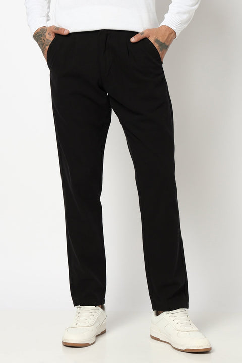 BLACK PLAIN PLEATED MENS TROUSER - Trousers - 250740536