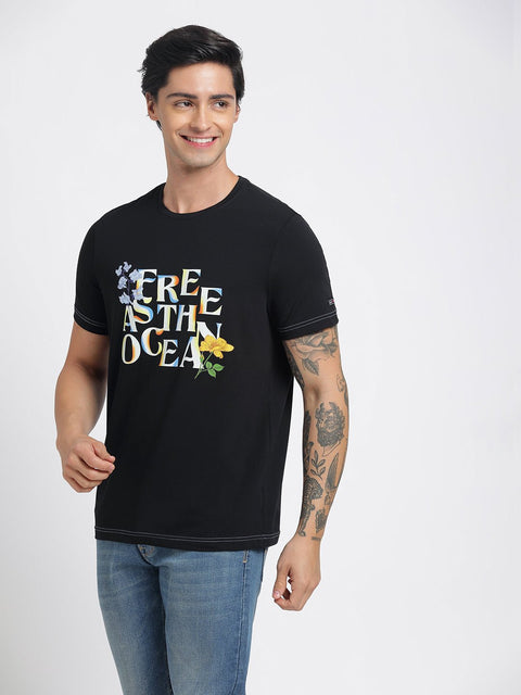 Black Printed Cotton T-Shirt - T-Shirt - 231131087