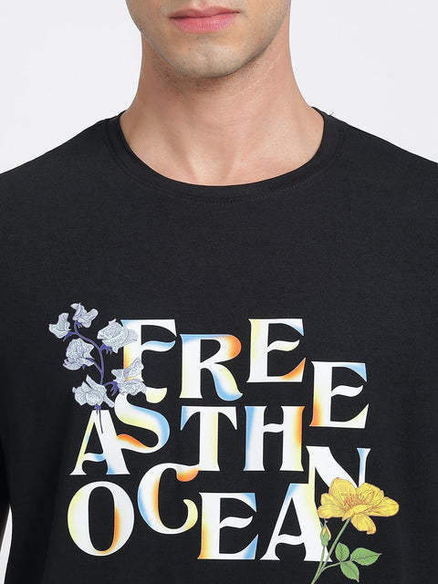 Black Printed Cotton T-Shirt - T-Shirt - 231131087