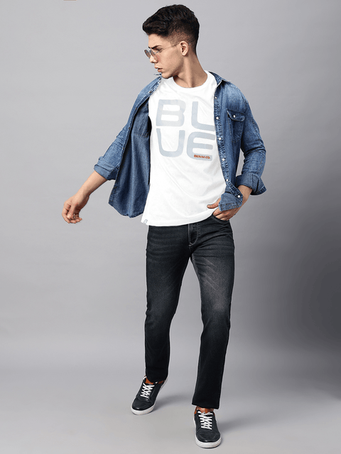 Black Printed Round Neck T-Shirt - T-Shirt - 220930345